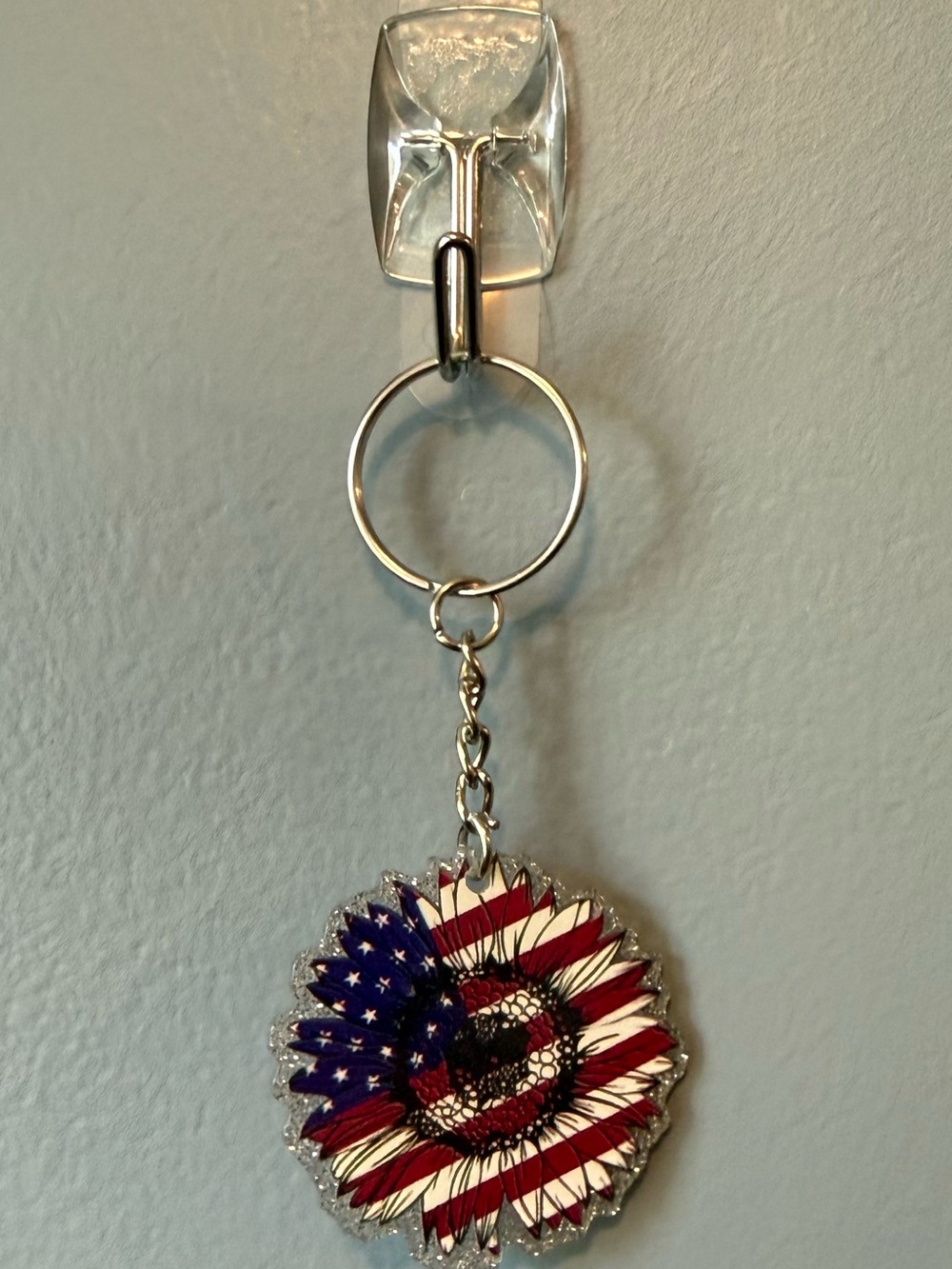 American Flag Sunflower Keychain